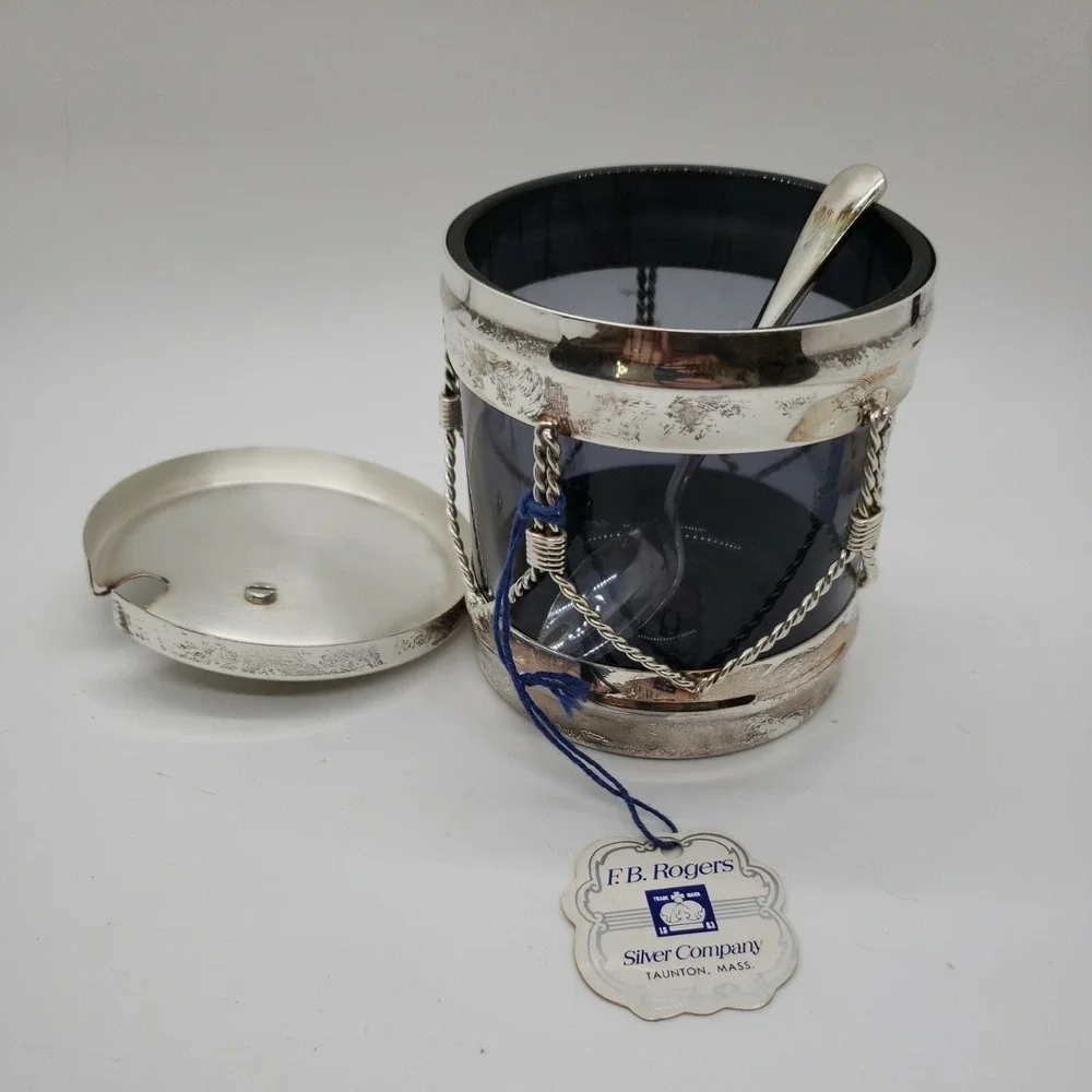 F.B Rogers Silver Co. Drum‎ Jelly Jar -  great for Christmas party serving w/tag